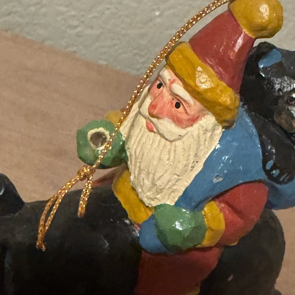 House of Hatten Santa Riding Black Bear Figurine